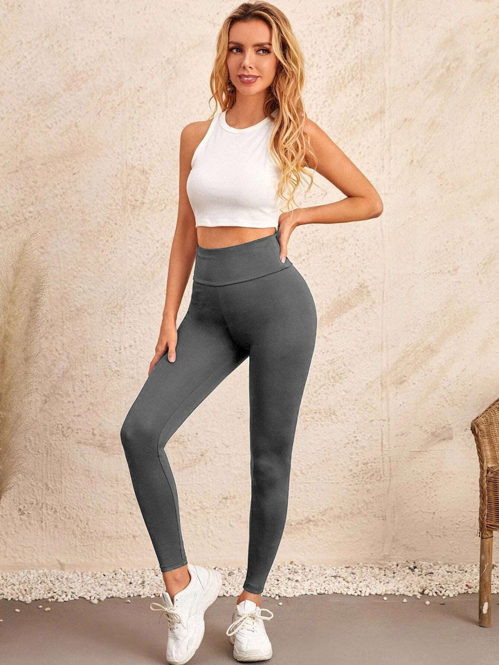 Kadın Yüksek Bel Dalgıç Kumaş Spor Tayt - Karın Kontrolü Olan Günlük Yoga Koşu Fitness Taytları